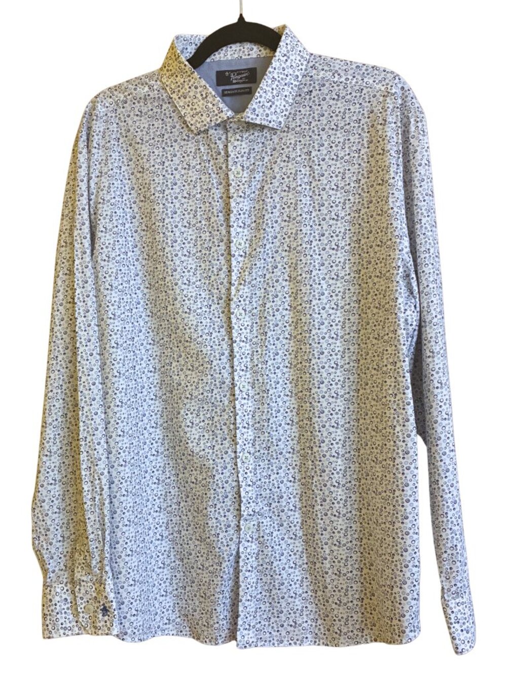 Original Penguin Heritage Slim Fit Men’s L Blue White Print Button Down Shirt
